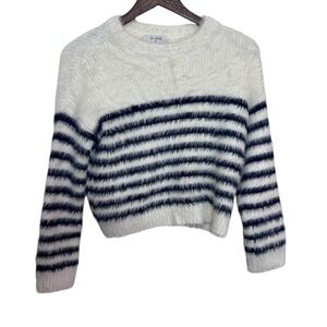 La Ligne White and Blue Striped Fuzzy Sweater